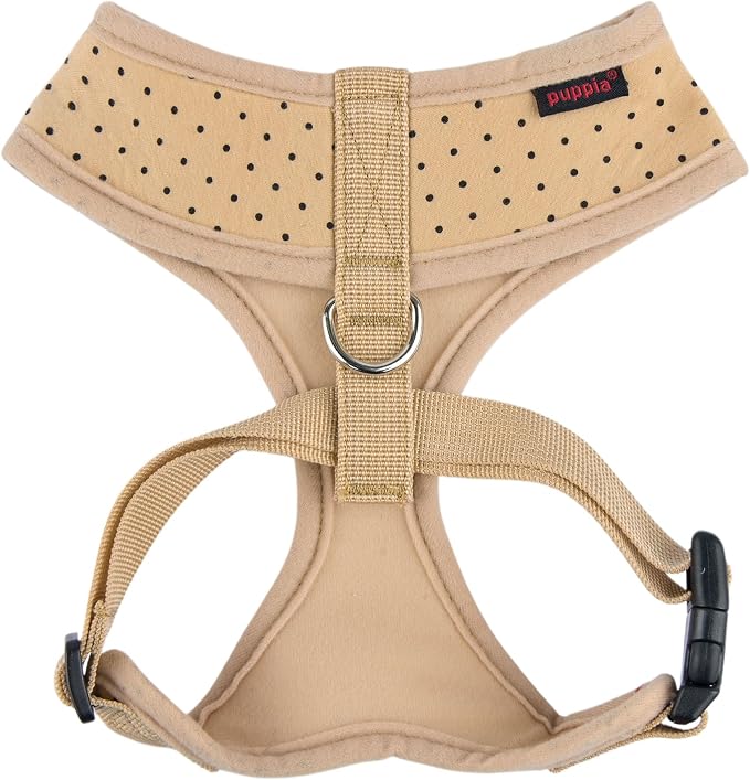 Puppia Dotty Dog Harness A (Over-the-Head) Fashionable Polka Dot Pattern Spring Summer Harness for Small Dogs, Beige, Large