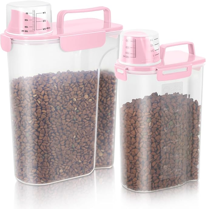 LEAWALK 8-12LBS Dog Food Storage Container, 12LBS, Light Pink