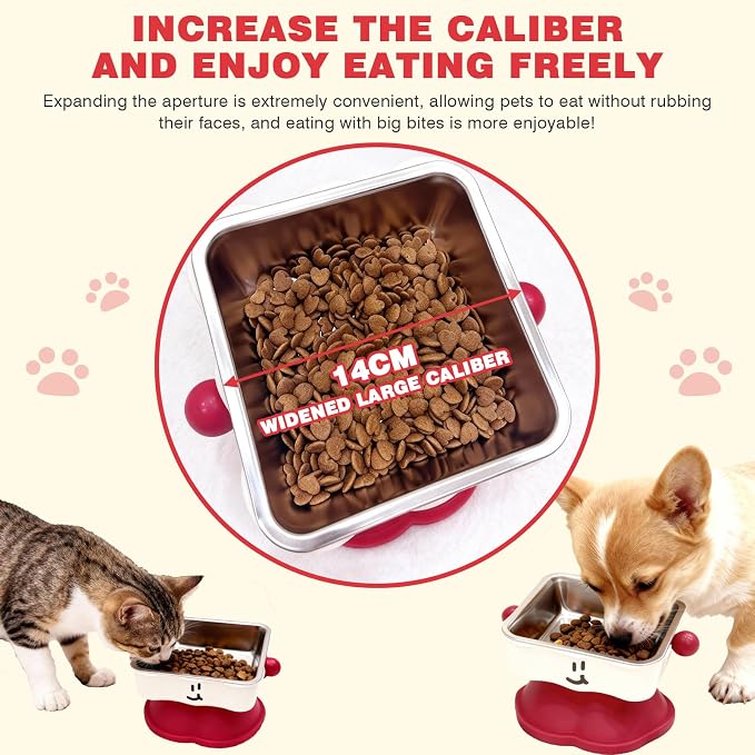 Elevated Cat & Small Dog Bowl - 30° Slanted Anti-Slip Feeding Bowl, Detachable Stainless Steel Design, Reduces Stomach Pressure, Comfortable Eating Posture, Easy to Clean, Fits Cats & Small Breeds