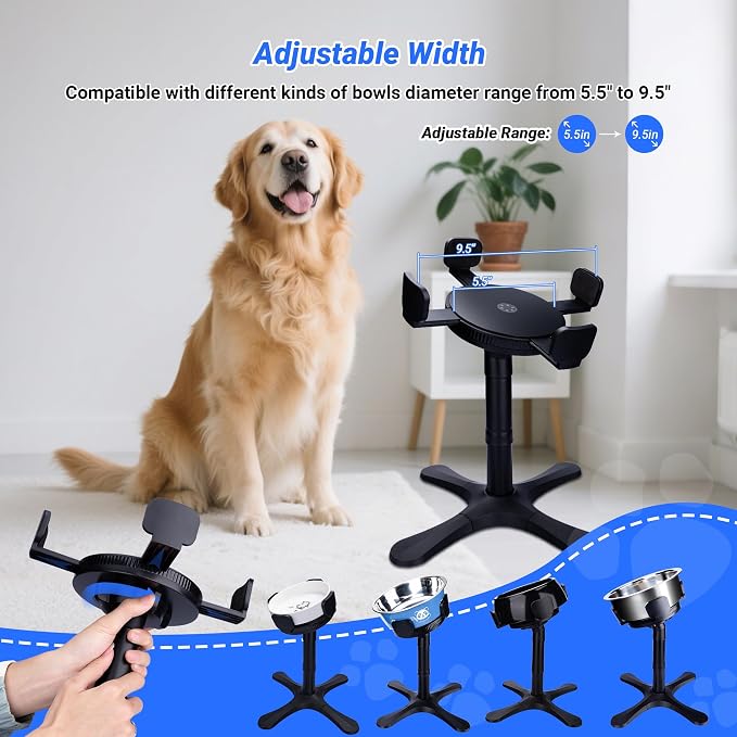 Dog Bowls Elevated Adjustable Stand, Raised Bowl with 3 Heights & Tilted Feeding Stand, Compatible with Various Bowls, for Medium & Large Breeds(with Bowl) Black
