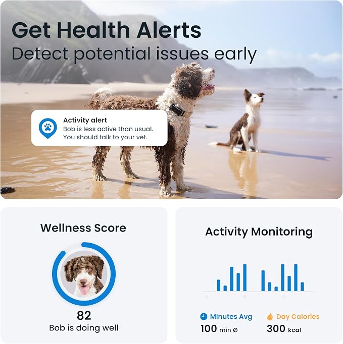 Tractive GPS Dog Tracker (2025 Release) Real-time Pet Location Tracker | Health & Wellness Alerts | Virtual Fence for Dogs | Bark Monitoring (Black w/Pink Cover)