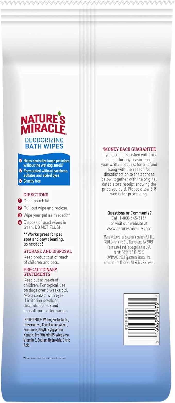 Nature's Miracle Deodorizing Bath Wipes Sunkissed Breeze Scent, 100 ct