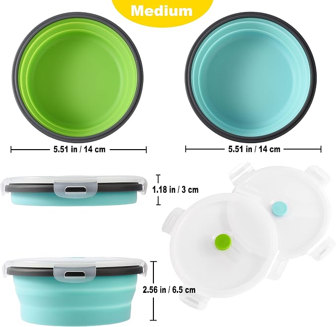 2-Pack Collapsible Silicone Travel Dog Bowls with Lids, 17oz/500ml