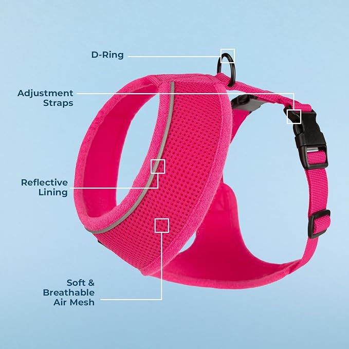 Best Pet Supplies Voyager Aerolite Over the Head Dog Harness, No Pull Breathable Air Mesh Vest, Quick Dry with Reflective Stitching, Adjustable Escape Resistant Harness - Fuchsia, Medium