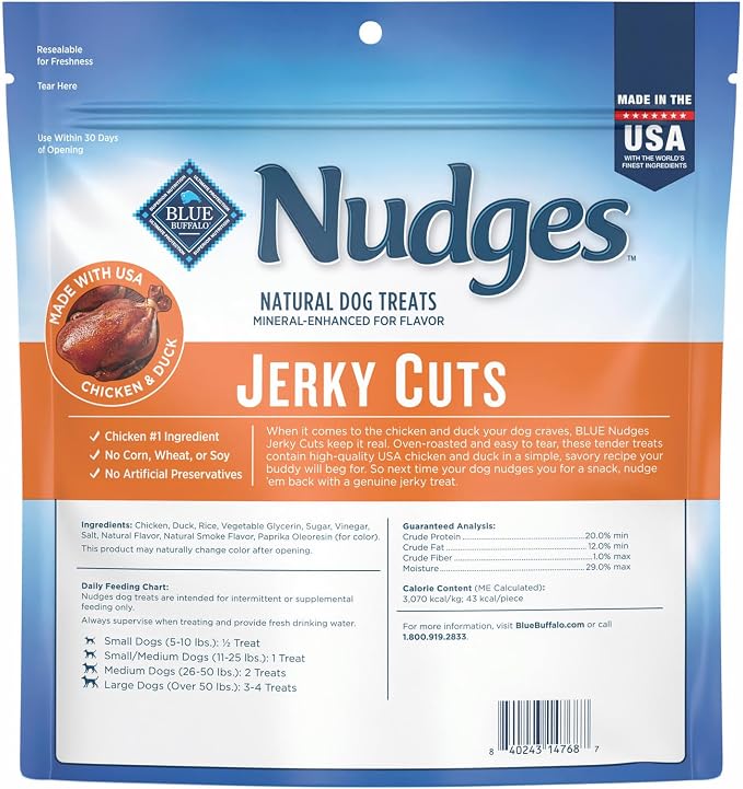 Blue Buffalo Nudges Jerky Cuts Dog Treats, Made in the USA with Natural Ingredients, Chicken & Duck, 16-oz Bag
