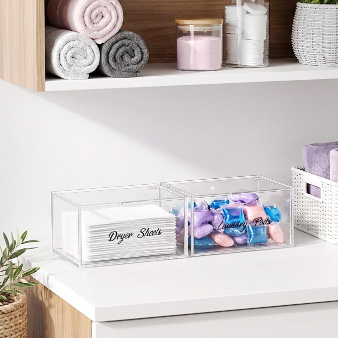 Acrylic Dryer Sheet Holder Dispenser Container,Bonus Black Labels Included