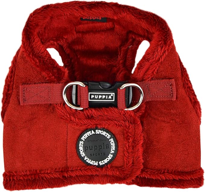 Puppia Terry Vest Dog Harness Step-in Winter Suede Warm No Choke No Pull Training Walking for Small and Medium Dog, Wine, Small