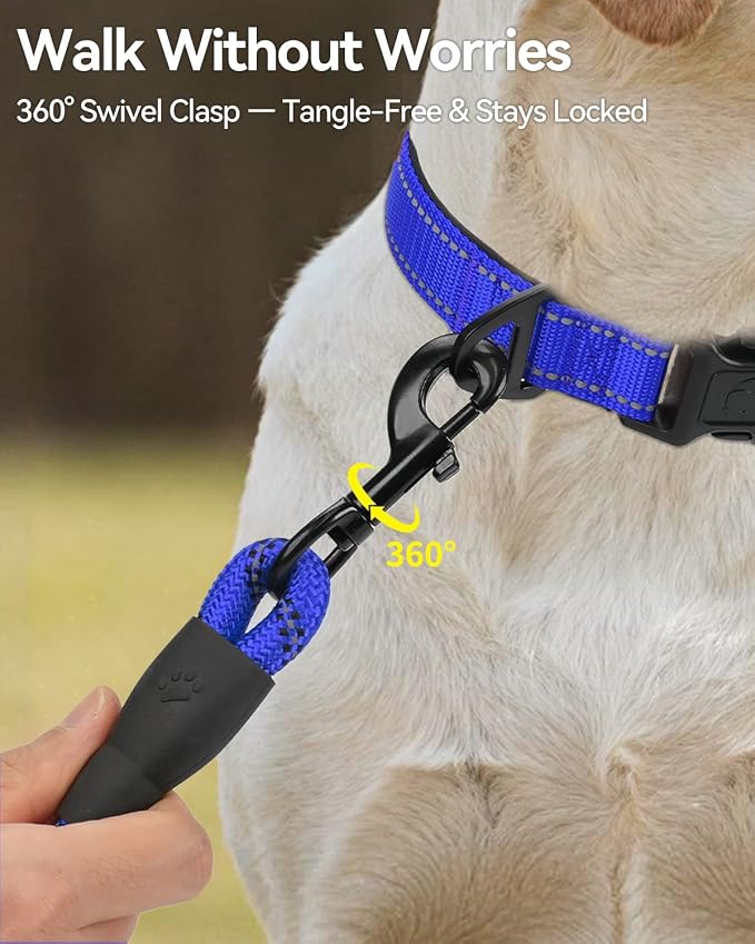 Joytale Rope Dog Leash for Small Dogs, Padded Handle, 6FT, Navy Blue | Reinforced Nylon Webbing, Comfort Grip Eases Hand Strain, Swivel Clip Prevents Tangles, Visible at Night, for Outdoor Walks