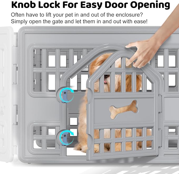 DRATO Dog Pet Playpen Gate for Dogs Cats Safe Secure Indoor Outdoor Pet Fence with Gate Easy to Clean Keep Pets Secure (Gray, 67.24 * 67.24 * 23.7, 6)