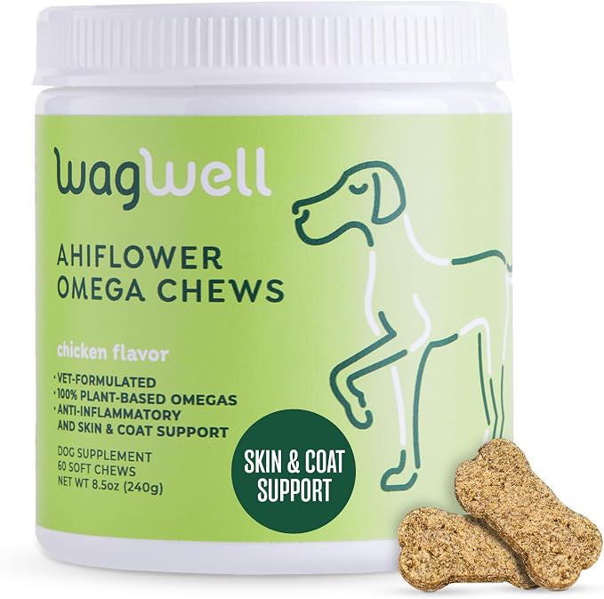 WagWell Ahiflower Plant-Based Omega 3, 6, and 9 Chews for Dogs (60 Count)