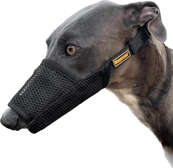 Soft Mesh Muzzle for Greyhound Whippet Long Narrow-Snouted Dogs | Prevent Excessive Biting Chewing Eating, Grooming Nail Trimming Walking Vet Visits Use, Allowing Drinking, Breathable | L