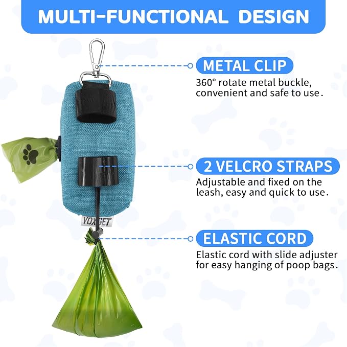 Dog Poop Bag Holder for Leashes, Puppy Treat Pouch Carrier with 2 Zipper Pockets and Clip for Pets Doggy Training, Dog Waste Bag Dispenser with 1 Roll Poop Bags for Walking Accessories (Green)