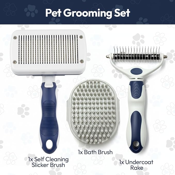 BPG Pet Grooming Tools for Dogs & Cats- 3 Piece Dog Grooming Kit, Slicker Brush