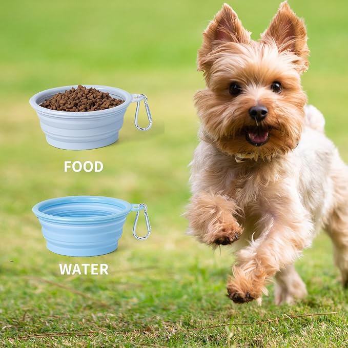 SLSON Macaron Collapsible Dog Bowl, 2 Pack, Small, Blue & Light Grey