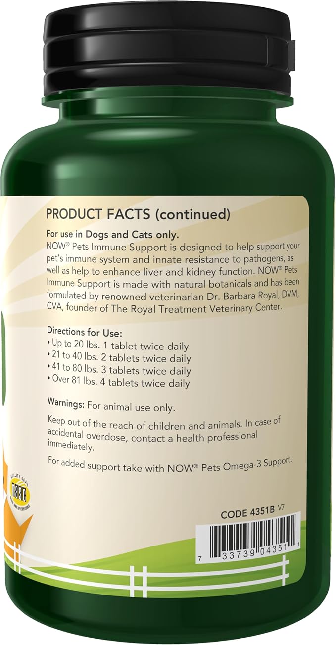 NOW Pet Health, Immune Support Supplement, Formulated for Cats & Dogs, NASC Certified, 90 Chewable Tablets