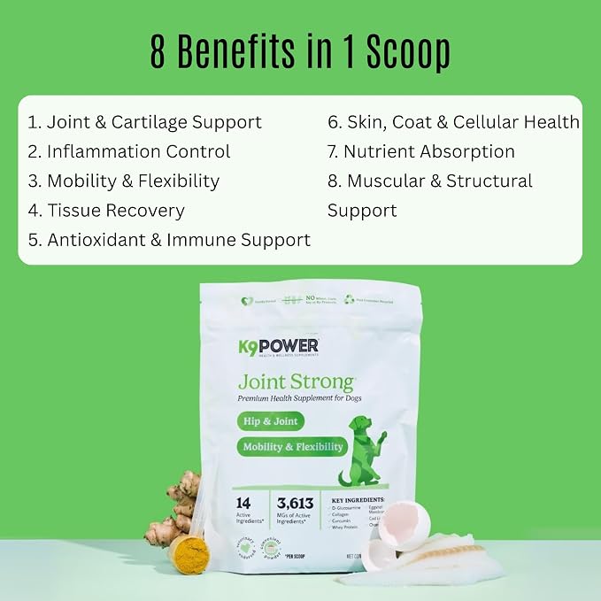 K9Power Joint Strong – Dog Joint Supplement for Mobility, Pain & Inflammation Relief – Glucosamine, Chondroitin, Collagen, Curcumin, Omega 3s, CMO, Green Tea – Ideal for Arthritis & Joint Protection