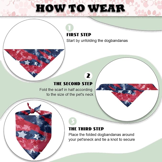 Jeiento USA Flag Dog Bandanas Adjustable Bib for Dogs Cat Holiday Outfits Stars Triangle, Medium