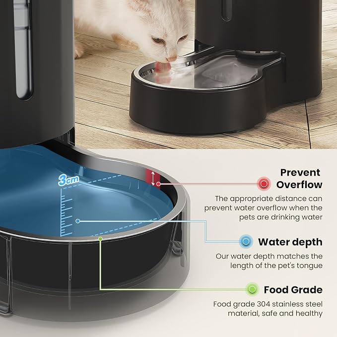 CZPET Elevated Dog Water Bowl Dispenser 8L with Mat for Large Dogs,Tall Raised Pet Waterer Stand,Relieve Neck Pressure,Large Capacity and Drinking Area Noise-Free for Pets (8L+Stand+Mat,Black)
