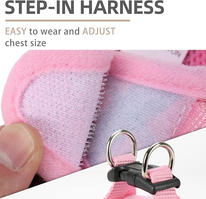 PUPTECK Adjustable Dog Harness Collar and Leash Set Step in No Pull Pet Harness for Small Medium Dogs Puppy and Cats Outdoor Walking Running, Soft Mesh Padded Reflective Vest Harnesses, Pink L