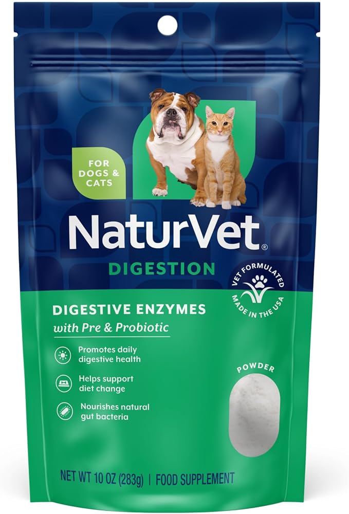 NaturVet Digestive Enzymes with Pre & Probiotic for Dogs & Cats - 10 oz | Supports Diet Changes & a Healthy Digestive Tract, Powder Pouch