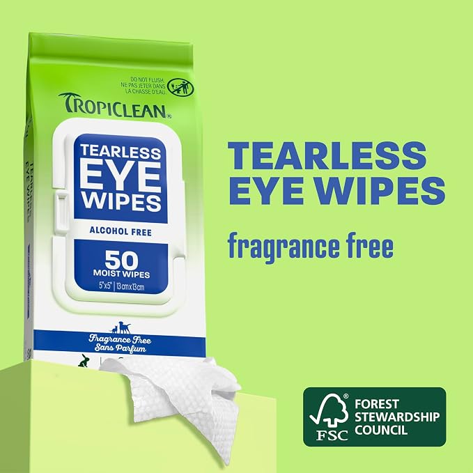 TropiClean Tearless Dog Eye Wipes, 50ct