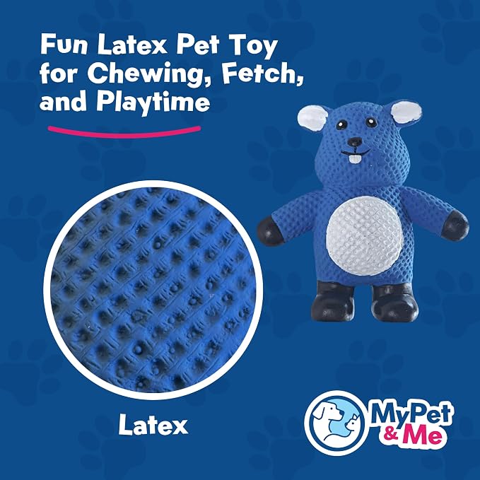 My Pet & Me Rubber Squeaky Dog Toys for Small Dogs and Puppies, Soft Latex Squeak Toy for Light to Moderate Chewers, Teething and Fetch Play with Squeaker (Blue Mouse, 4.3 Inch)