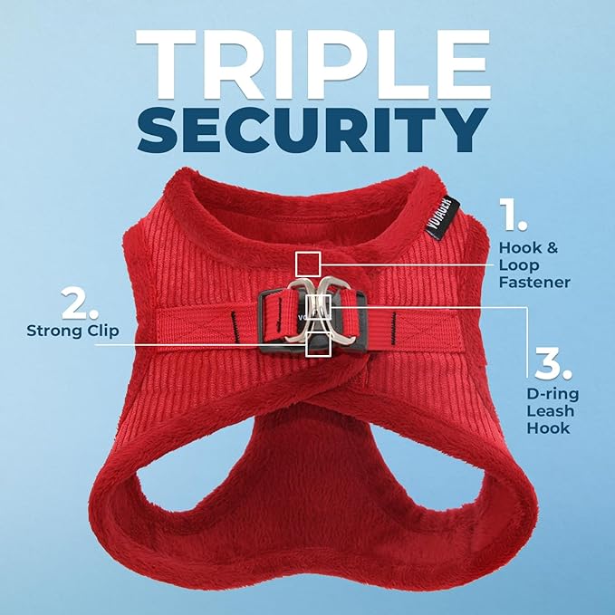 Voyager Step-in Plush Dog Vest Harness -Red Corduroy, Small | 14.5 - 16" in Chest, Soft Plush, Reflective Bands, Cold-Weather Harness, Cats Compatible. Step-In Style,