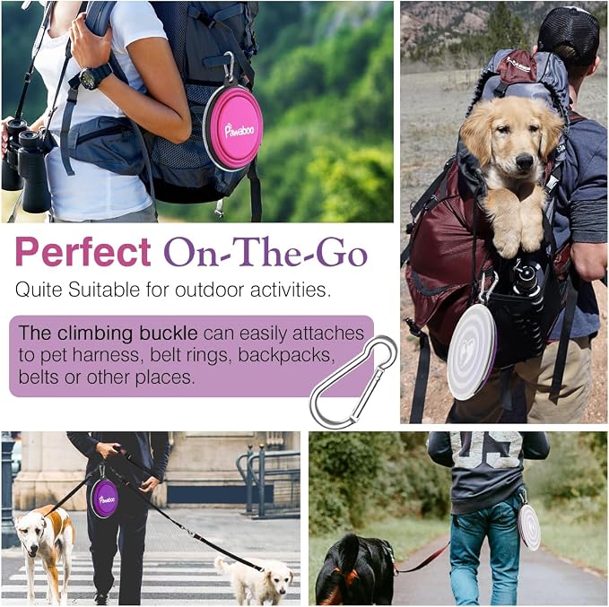 Pawaboo Collapsible Dog Bowls, 2 Pack, Pink + Purple