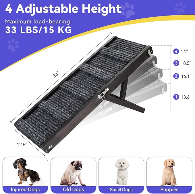 2026 Upgraded Dog Ramp for Couch, Foldable Small Dog Ramp for Sofa, 4 Adjustable Height from 13'' to 21", Portable Stable Pet Step with Non-Slip Pad, Pet Ramps Use for Couch Stairs, Black