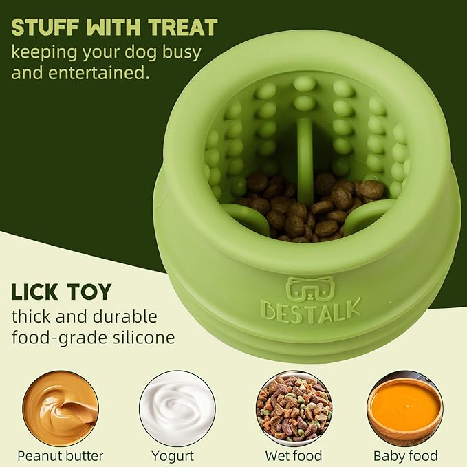 Dog Enrichment Treat Toy, Long-Lasting Wobbly Interactive Freeze Lick Toys for Dogs, Stuffable Puzzle Feeder Toy for Boredom, Silicone Treat Dispensing Chew Toy (Green,M)