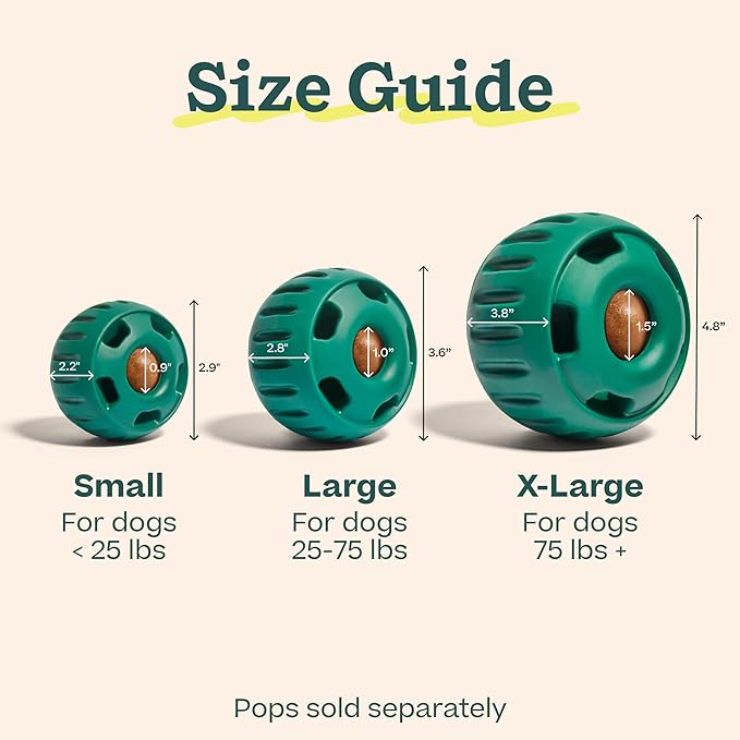 WOOF Pupsicle Interactive Dog Ball Toy for Dogs Small 10-25 lbs - Green | Long-lasting enrichment toy for small dogs, easy-fill design, low-mess play, made of natural rubber, easy to clean