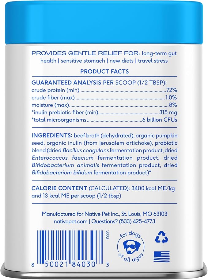 Native Pet Probiotic Powder for Dogs - 30 Scoops