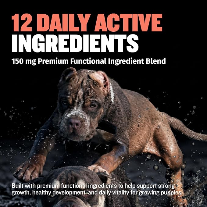Bully Max 2-in-1 Puppy Vitamins - 30 Chewable Tablets for Growth & Development of Puppies - Multivitamin Treats & Essential Dog Supplements for Small Dogs & Large Breed Growing Pups - 3 Bottles