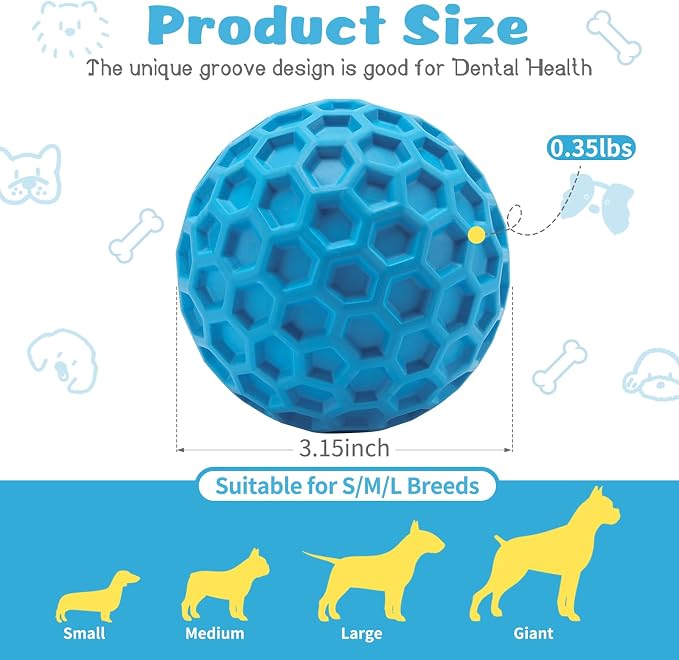 HIPPIH Indestructible Squeaky Dog Toys, Interactive Dog Balls 2 Pack | Chew Toys for Aggressive Chewers, Natural Rubber, Large/Medium Dogs, Tough Puppy Teething Toy, Relieve Anxiety