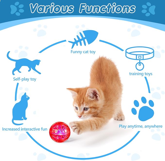 Sratte 2 Pcs Rechargeable Cat Ball Ghost Hunting Light up Cat Balls Toys Motion LED Motion Activated Flash Glowing Lighted Dog Interactive Toys Pet (Red and Blue)