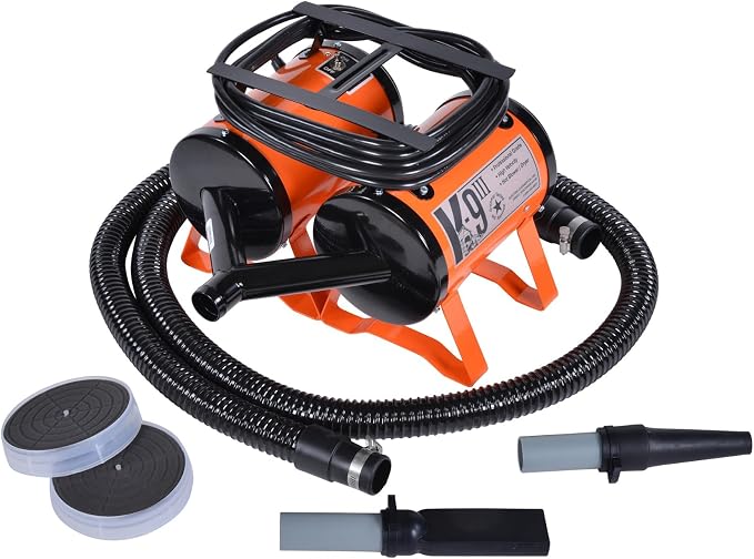Electric Cleaner Company K9 III Dog Blow Dryer - High Power Grooming Dryer, Heavy Duty, 10' Hose, Deshedding, Orange