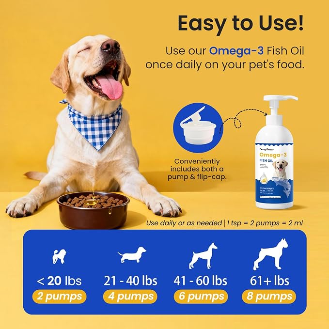 Omega 3 Fish Oil for Dogs & Cats, 300mg EPA+DHA, 16.9 oz