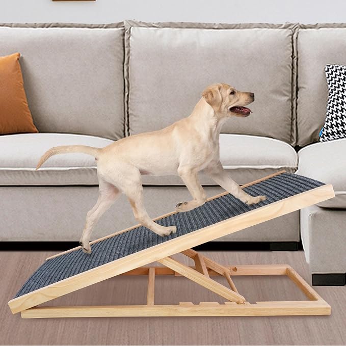 Folding Dog Ramp for Bed, Couch & Car，17" Adjustable Pet Ramp with Non-Slip Rubber Mat, 5-Level Height Adjustments, Portable Ramp for Small, Large & Senior Dogs or Cats，Easy Storage