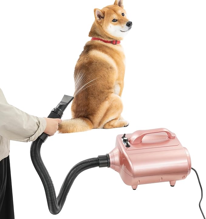 High Velocity Pet Dryer, 3600W Adjustable Airspeed (98.43-229.66 ft/s) & Temperature (77-149℉), Dual Motor Dog Grooming Blower with 2 Nozzles - Pink