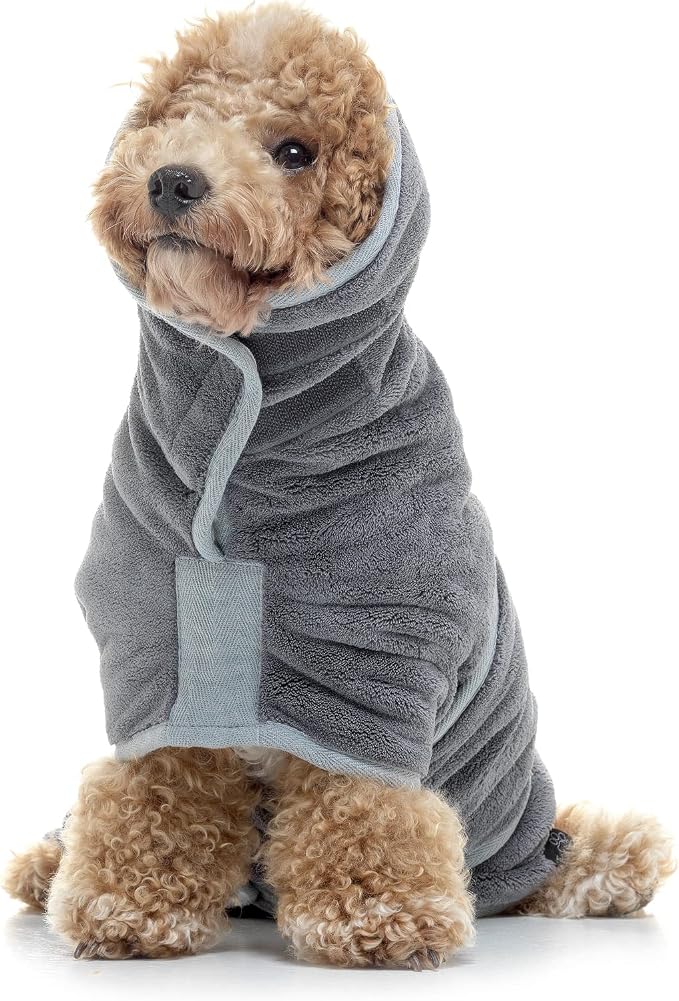 Lucky Pooch® Dog Robe - Luxurious Dog Bathrobe - Ultra Absorbent Dries Your Dogs in Minutes! Double-Layer, Super Soft Towel and Bath Robe All in One (M, Gray)