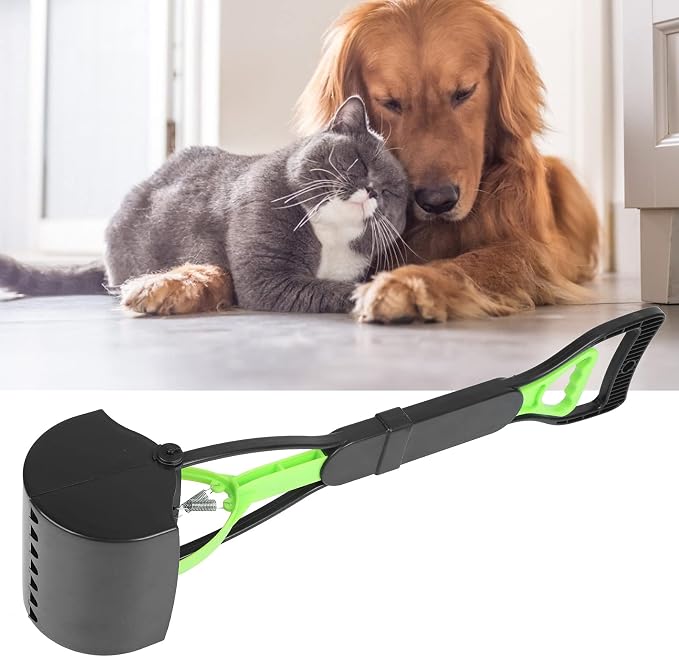 Pet Pooper Scooper, Jaw Easy to Carry Poop Scoop Long Handle Rugged for Easy Grass and Gravel Pick Up for Pet Waste Pick Up(Green+Black)
