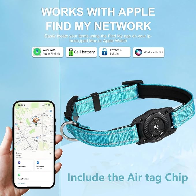 Tracking Collar for Dogs Waterproof Adjustable Air Tag Dog Collar Holder, Comfortable Dog Collars for Small Medium Large Dogs (SkyBlue, M)