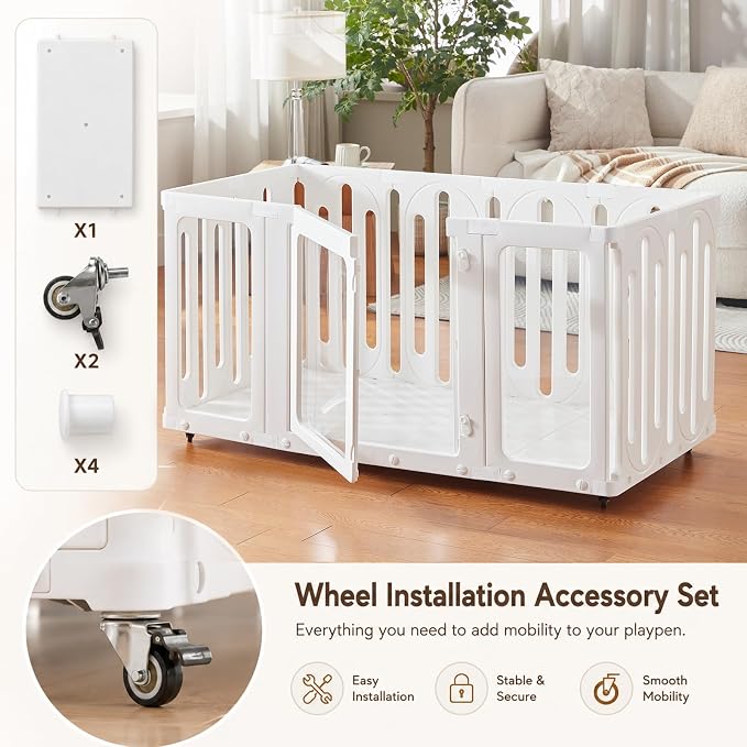 Bottom Panels with 2 Swivel Casters Wheels Designed Exclusively for This Dog Playpen (Buy Multiple for Full Mobility)