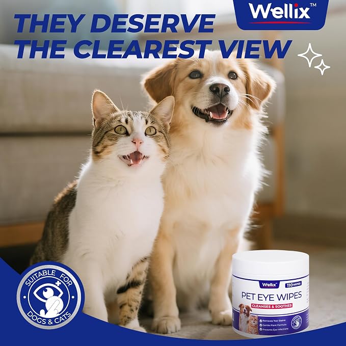 Wellix Dog & Cat Eye Wipes for Discharge and Crust, 110 Count