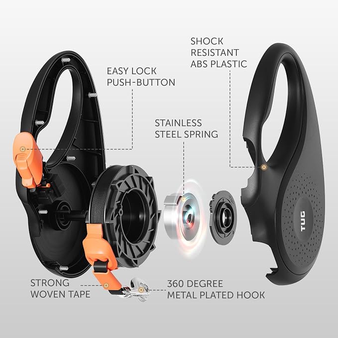 TUG 360° Tangle-Free Retractable Dog Leash | 16 ft Strong Nylon Tape (Large, Black/Orange)