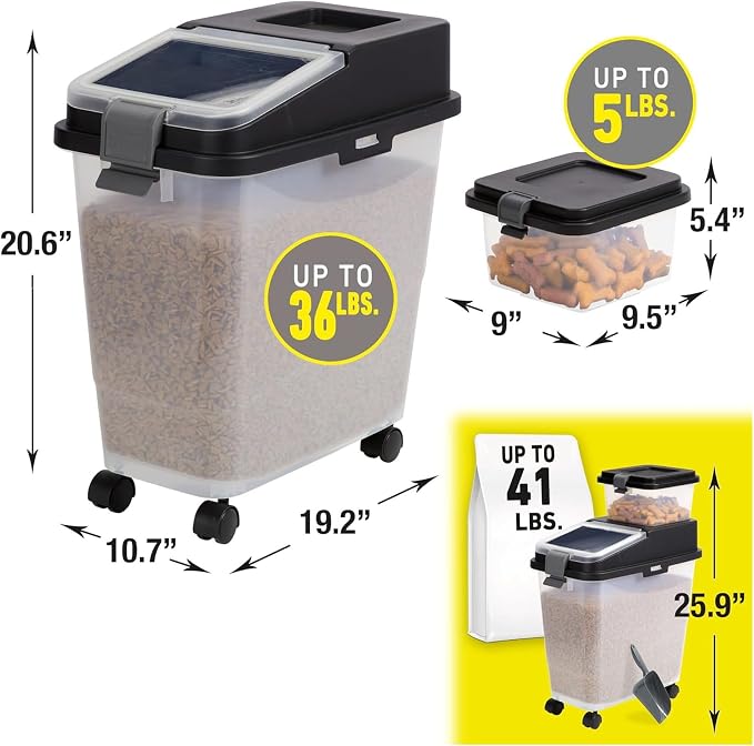 Mighty Tuff 3 Piece Airtight Dog Food Storage Container, Up to 36 lbs, Gray