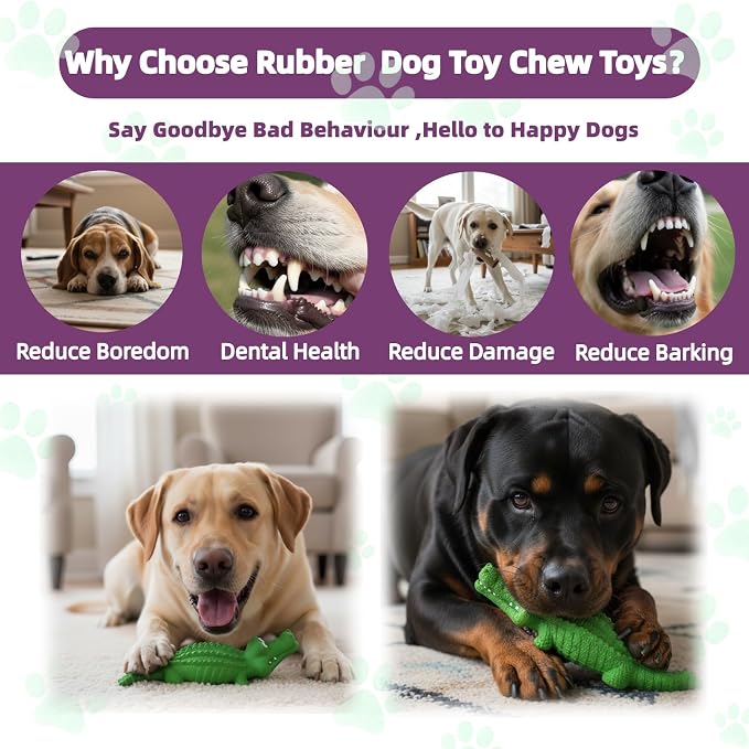 Squeaky Dog Toys for Aggressive Chewers, Dog Chew Toys for Medium and Large Dogs,Tough Alligator Natural Rubber Dog Teething Chew Toy