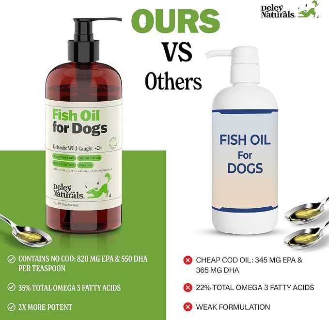 Deley Naturals Fish Oil for Dogs - Itch Relief for Dogs with Omega 3 6 9 for Skin, Joints, Heart and Brain Health - Icelandic Omega 3 Fish Oil for Dogs Skin Irritation - 16oz Omega Oil Made in USA