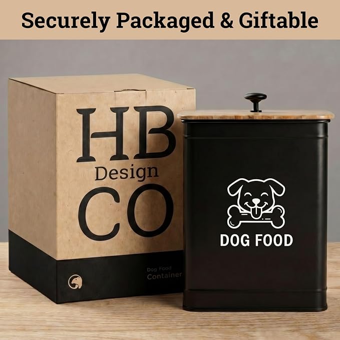 Metal Dog Food Container 5-7lb, 7lb, Bamboo, Black: Dog Face