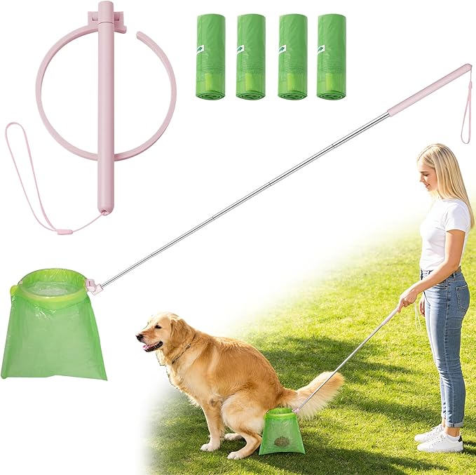 Dog Pooper Scooper, 43" Extendable Pooper Scooper Long Handle with Bag Attachment(120pcs), Portable Poop Scoop for Small Medium Large Dogs, No Touch Avoid Bending Over, Suit for Yard, Park, Wild,City